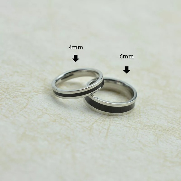 Black White Enamel Coated Ring Wedding Band - Picture 15 of 16